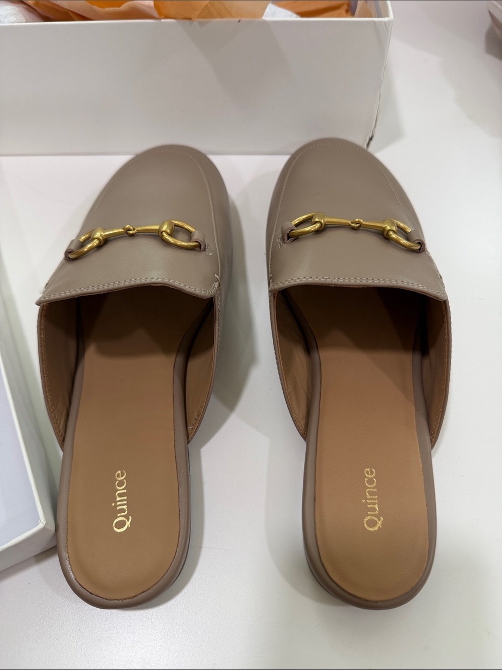 Quince Taupe Italian Leather Horsebit Loafer Mule 9.5 - Picture 2 of 3